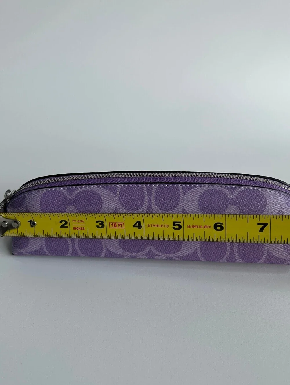 Coach Pencil Case In Signature Canvas Iris Purple SIlver Zip Pouch CZ206